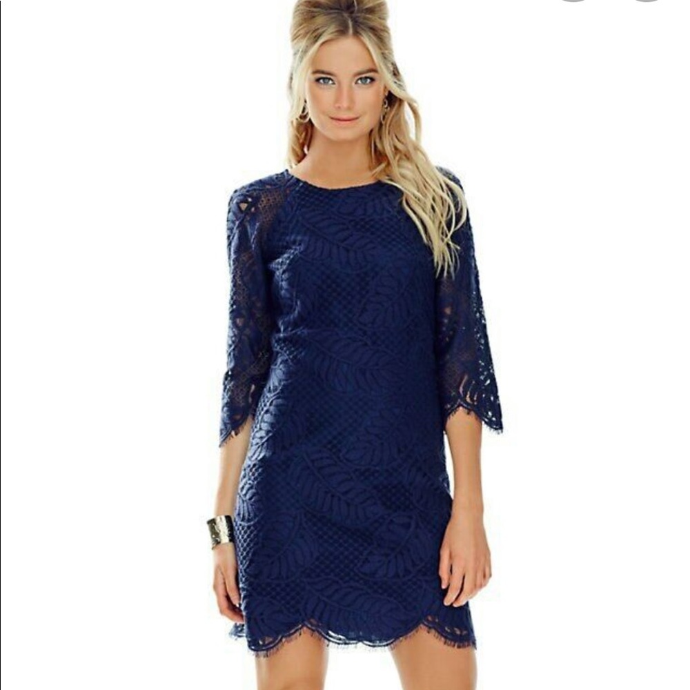 Lilly Pulitzer Rylee Shift - Navy Palm Leaf Lace